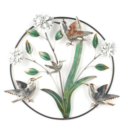 Metal Bird and Flowers Wall Decor