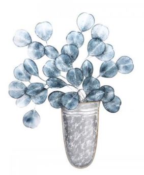 Blue Leaves In Silver Vase Wall Art