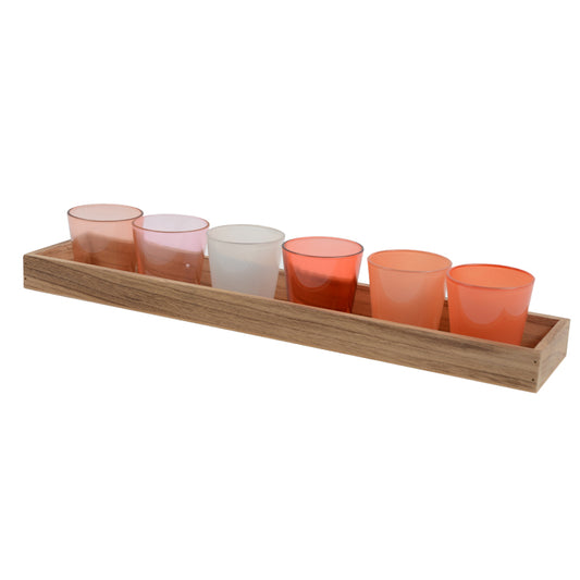 Chloe Set of 6 Votives on Tray Orange