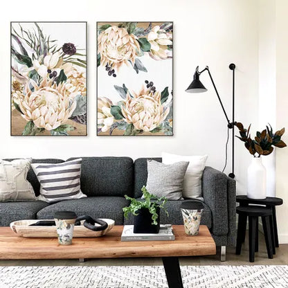 White Protea Framed Canvas